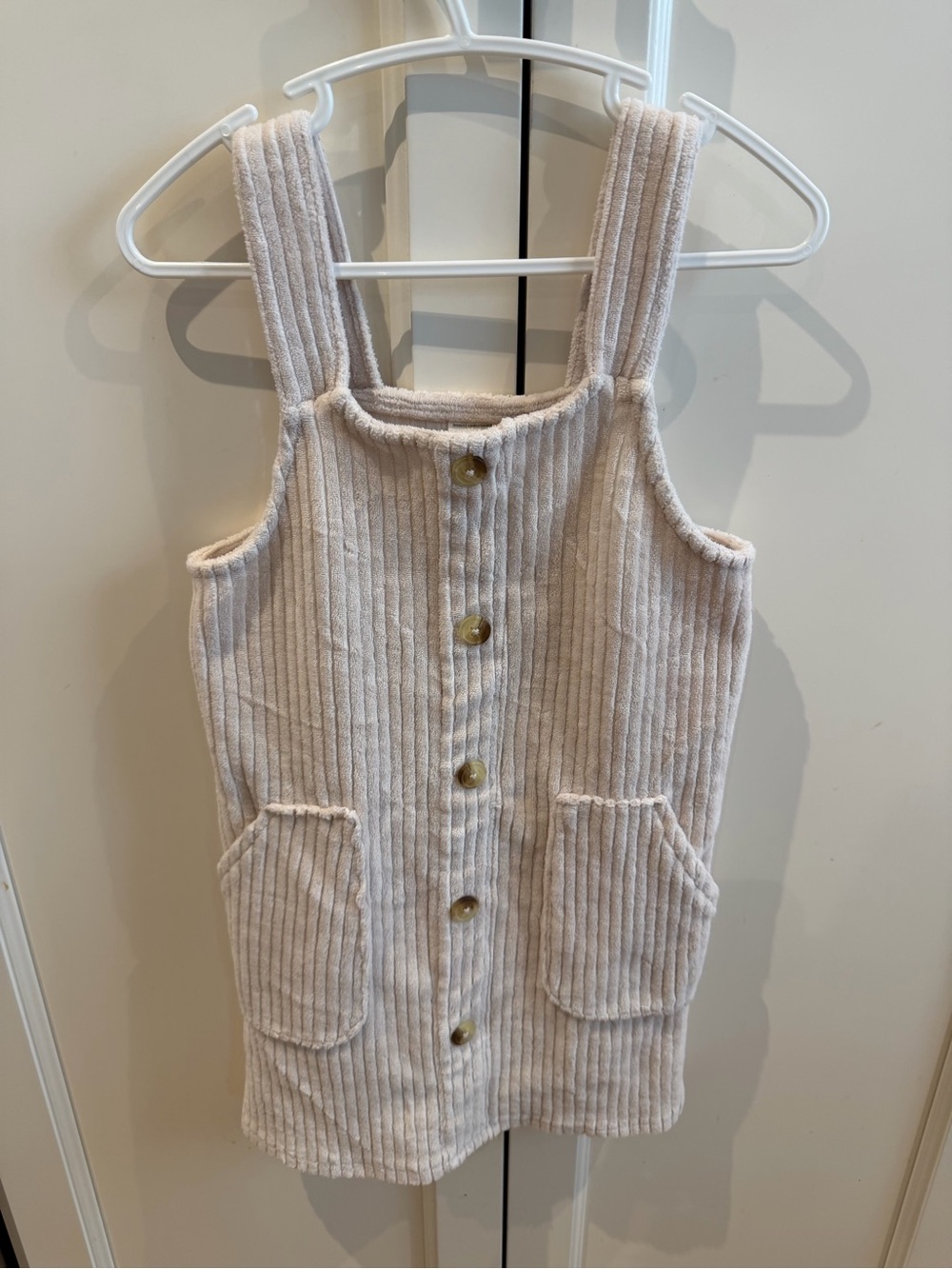 Oshkosh b’gosh Girls Cream Ribbed Button-Front overall Dress